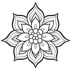 coloring page with flowers pattern. Black and white doodle wreath. Floral mandala. Bouquet line art