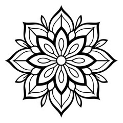 coloring page with flowers pattern. Black and white doodle wreath. Floral mandala. Bouquet line art