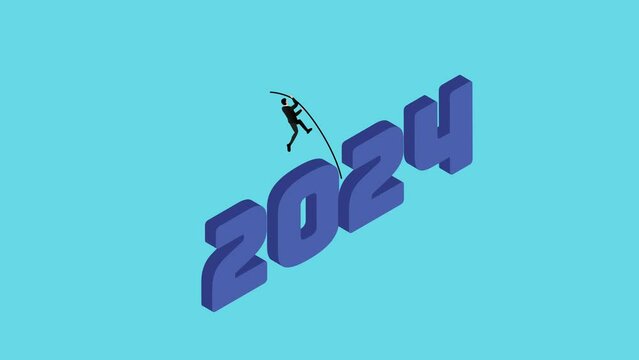 Pole vault jump across 2024 new year numbers
