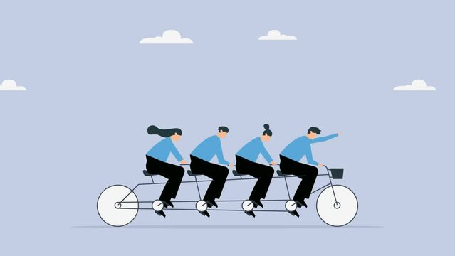 Business people on tandem bicycle