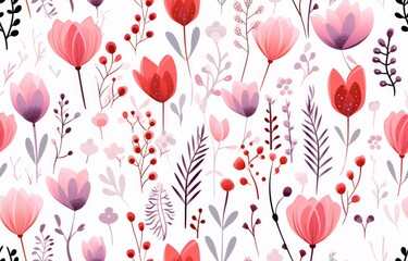 Cute seamless pattern with flowers, gentle spring summer mood hand drawn floral, Botanical backdropl