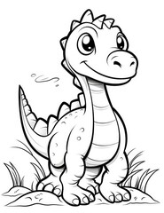 Fototapeta premium Coloring book for children with a dinosaur hand painted in cartoon style