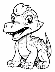 Coloring book for children with a dinosaur hand painted in cartoon style