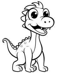 Coloring book for children with a dinosaur hand painted in cartoon style