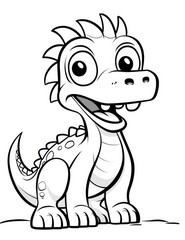 Coloring book for children with a dinosaur hand painted in cartoon style