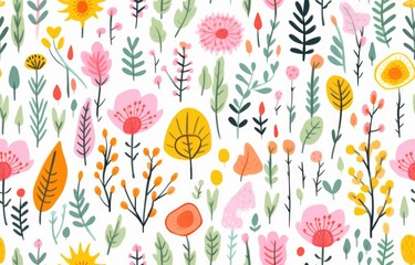 whimsical botanical style pattern background of cute summer style, Seamless floral pattern
