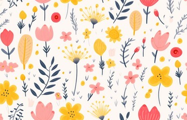 Fototapeta na wymiar whimsical botanical style pattern background of cute summer style, Seamless floral pattern