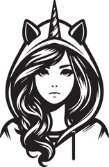 Girl Wearing Unicorn Hoodie Looking Cute 