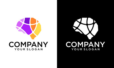 creative brain color logo. genius smart symbol design. abstract brain logo elements