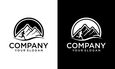 Creative Running Mountain Logo Design Vector. Ultra Trail running logo vector illustration on white background