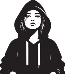 Girl Wearing Hoodie Vector Silhouette