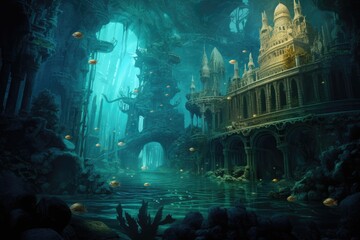 Lost City of Lemuria: An artistic interpretation of the mythical lost city beneath the waves.