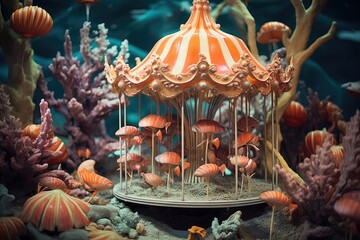 Coral Carousel: An artistic scene with coral formations resembling a carousel.