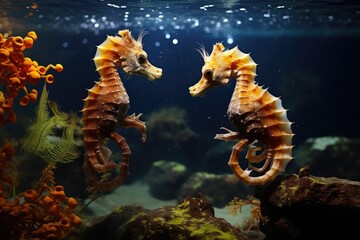 Seahorse Playground: Playful seahorses interacting in their natural habitat.