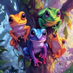 Türaufkleber Colorful Funny Frogs In The Tree © CyloArts