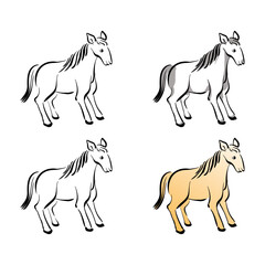 馬の和風ベクターイラストセット（線画、影付き、白黒、グラデーション）。