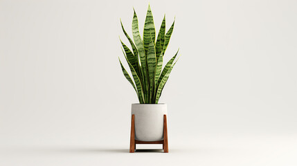 A white background with digital 3D snake plant with tall variegated leaves
