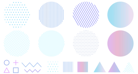  ポップな幾何学模様のイラスト素材セット　ジオメトリック　ドット　ストライプ　グラデーション © gelatin