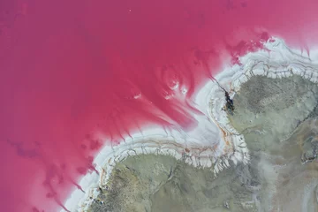 Cercles muraux Violet Coast with pink water. Aerial view of majestic landscapes of Jarilgach island in Ukraine
