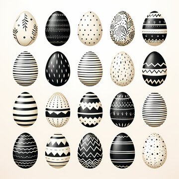 ink drawing in pattern in set of easter eggs illustration