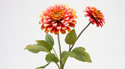 A lone digital 3D model of a zinnia, its multi-petaled flowers rendered with lively colors