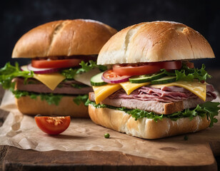 hamburger on a wooden table