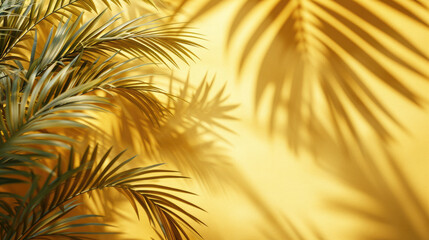 Naklejka premium Tropical and palm leaves in yellow colors. Concept art. Minimal surrealism.