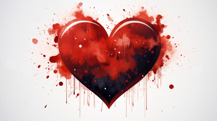 Red heart brush hand drawn icon on white background