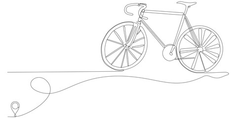Fototapeta premium Line icon vector continuous line drawing of bicycle line from oulis house route with starting point and single line trail - Vector illustration. - Vector