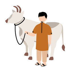 Muslim man illustration with qurban animal eid al adha 