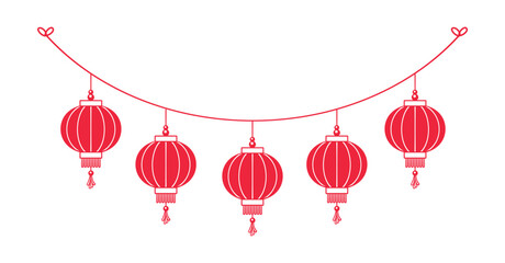 Chinese Lantern Hanging Garland Silhouette, Lunar New Year and Mid-Autumn Festival Decoration Graphic