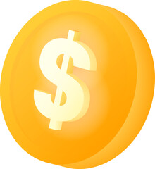 3d cartoon design illustration of Dollar coin on transparent background.