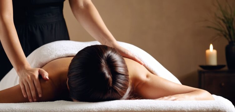  a woman getting a back massage with a candle on the side of the woman's back and a candle on the side of the woman's back.