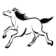 走る馬の和風ベクターイラスト（白黒）。