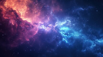 Wallpaper background showcasing a stunning orange, blue and pink nebula in the night sky.
