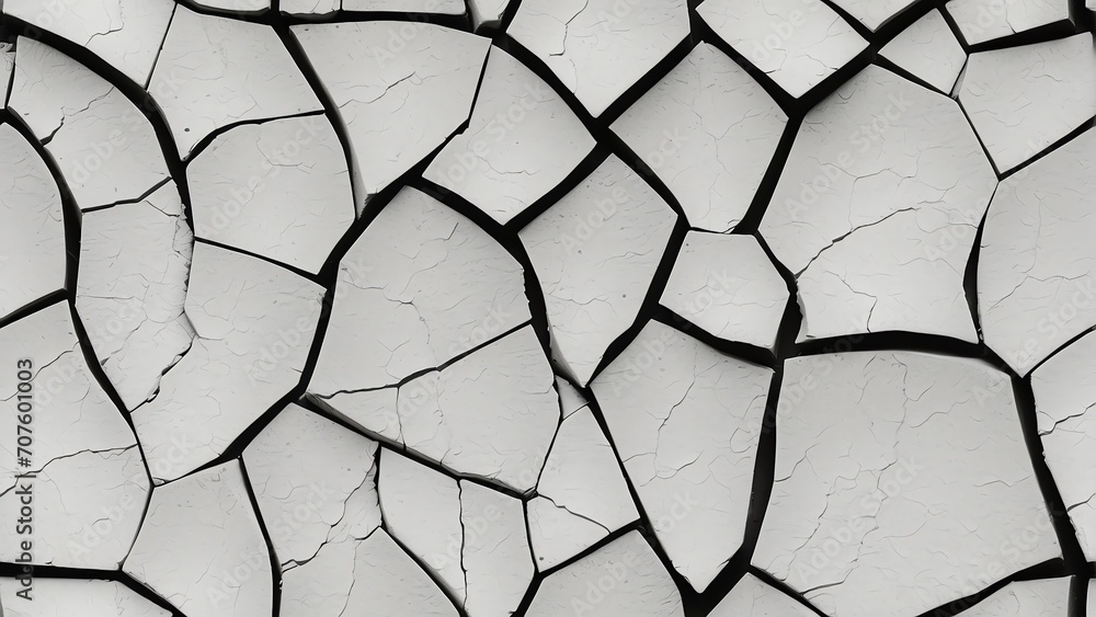 Poster Seamless white rough concrete wall with cracks background texture from Generative AI