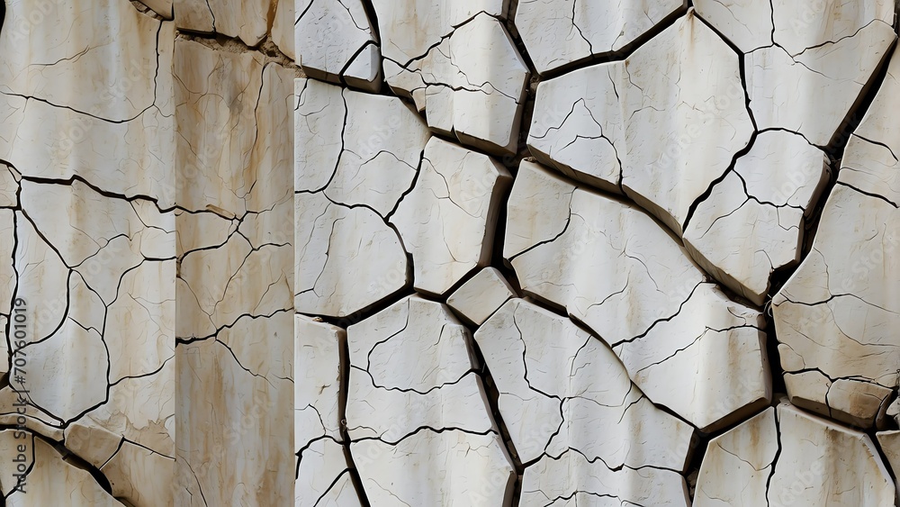 Poster Seamless white rough concrete wall with cracks background texture from Generative AI