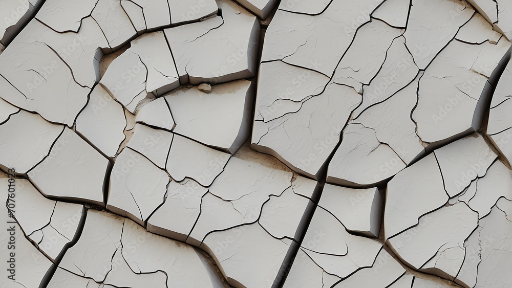Poster Seamless white rough concrete wall with cracks background texture from Generative AI