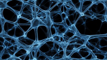 Seamless pattern of neural network connections with blue lighting on black background texture from Generative AI