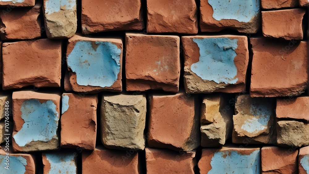Poster seamless pattern of a detailed old colorful brick wall texture from generative ai