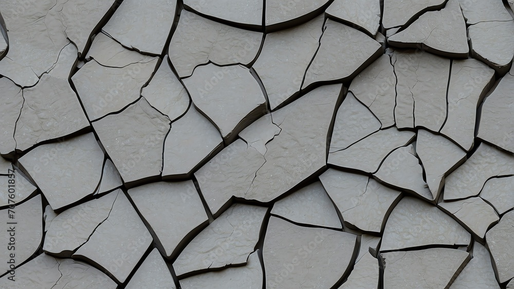 Poster Seamless gray rough concrete wall with cracks background texture from Generative AI