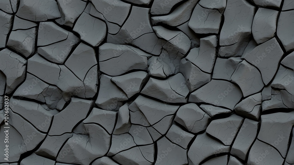 Poster seamless black rough concrete wall with cracks background texture from generative ai