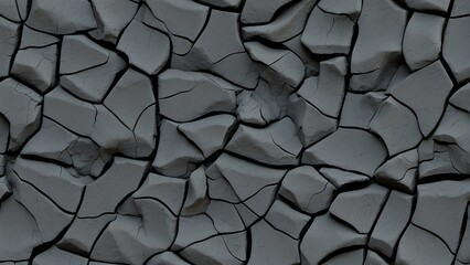 Seamless black rough concrete wall with cracks background texture from Generative AI