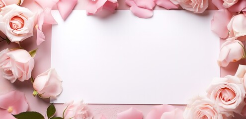 Obraz premium Blank pink paper decorated with pink roses. generative AI