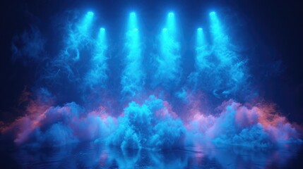 Fototapeta na wymiar Stage lights and blue smoke background