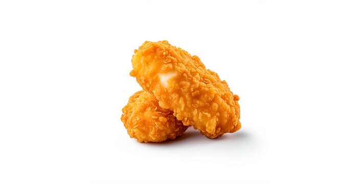 photograph of a single chicken nugget white background, chicken isolated on white background