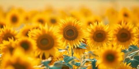 An image of sunflowers is telescoped, creating a blurred yellow background that imparts a sense of dynamic movement and vibrancy to the floral composition.