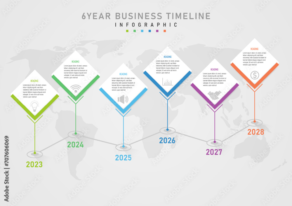 Poster infographic 6 year timeline white square business planning template text message above the gray icon