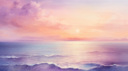 Naklejka na ściany i meble Drawing beach on sunset sky background. Summer vacation. Generative ai.