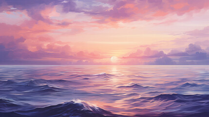 Obraz premium Drawing beach on sunset sky background. Summer vacation. Generative ai.